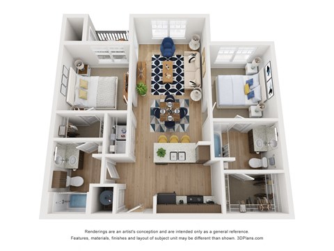 Floor plan for 2 beds, 2 baths, 902 sqft
